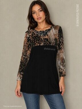 Mishca Colorblock/Leopard Tunic Top Women's Size Medium